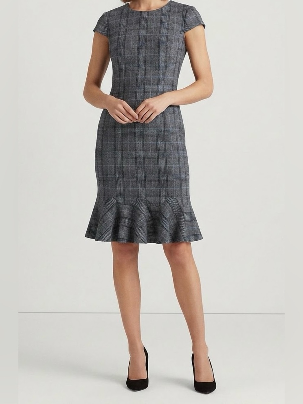 Banana Republic Gray Plaid Ruffle-Hem Dress with Pencil Skirt